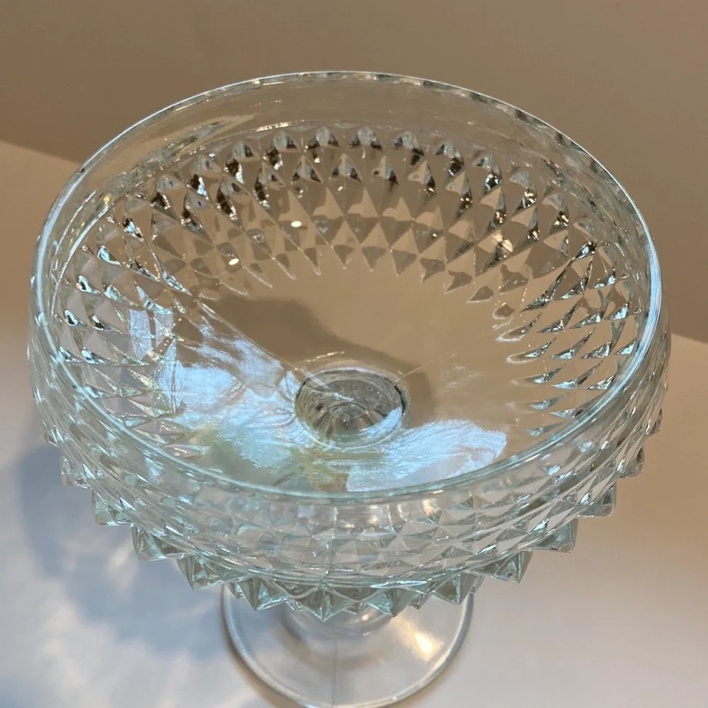 Vintage Diamond Cut Clear Pedestal Candy Dish Indiana Glass Co - Picture 2 of 14